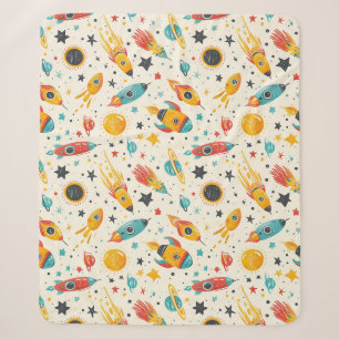 Spaceship nursery seamless patter sherpa blanket