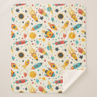Spaceship nursery seamless patter sherpa blanket