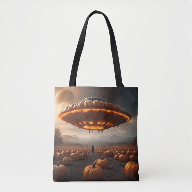 Spaceship On Planet Pumpkin Tote Bag (Front)