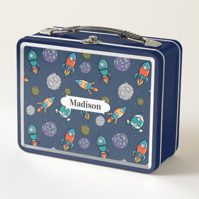Spaceship Pattern custom name lunch boxes (Front)