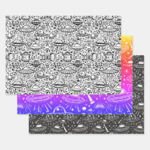Spaceship Pattern Wrapping Paper Sheet