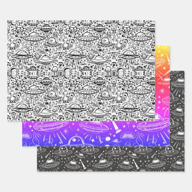 Spaceship Pattern Wrapping Paper Sheet (Set)