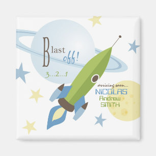 Spaceship & Planets Baby Shower Magnet