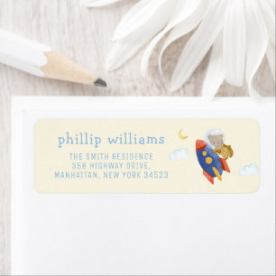 Spaceship Rocket Bear Baby Shower Return Address Label