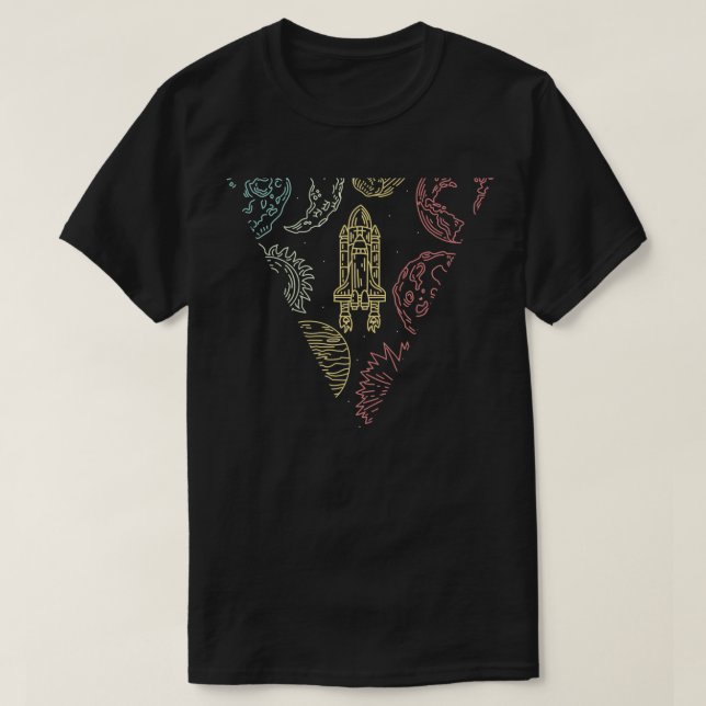 Spaceship Rocket Space Shuttle Planets Triangle Ge T-Shirt (Design Front)