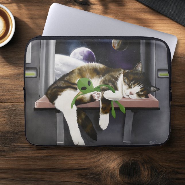 Spaceship Tabby Cat Green Alien Stuffie Sci-Fi Laptop Sleeve (Creator Uploaded)