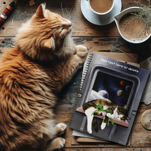 Spaceship Tabby Cat Green Alien Stuffie Sci-Fi Notebook