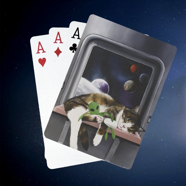 Spaceship Tabby Cat Green Alien Stuffie Sci-Fi Playing Cards (Creator Uploaded)