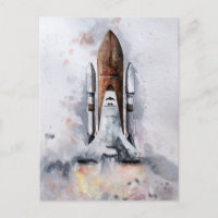 Spaceship Takeoff To Outer Space Watercolor