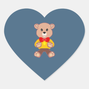 Spaceship Teddy Bear Heart Sticker