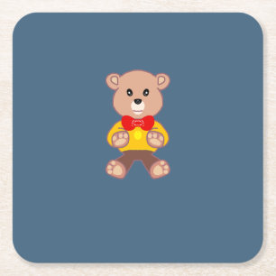 Spaceship Teddy Bear  Square Paper Coaster