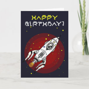 Spaceship Theme Happy Birthday Card