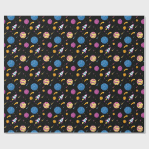 Spaceship Travelling Galaxy Pattern Wrapping Paper