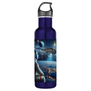 Spaceships and an Astronaut in Outer Space 710 Ml Water Bottle