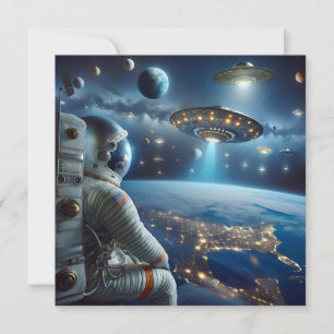 Spaceships and an Astronaut in Outer Space Card