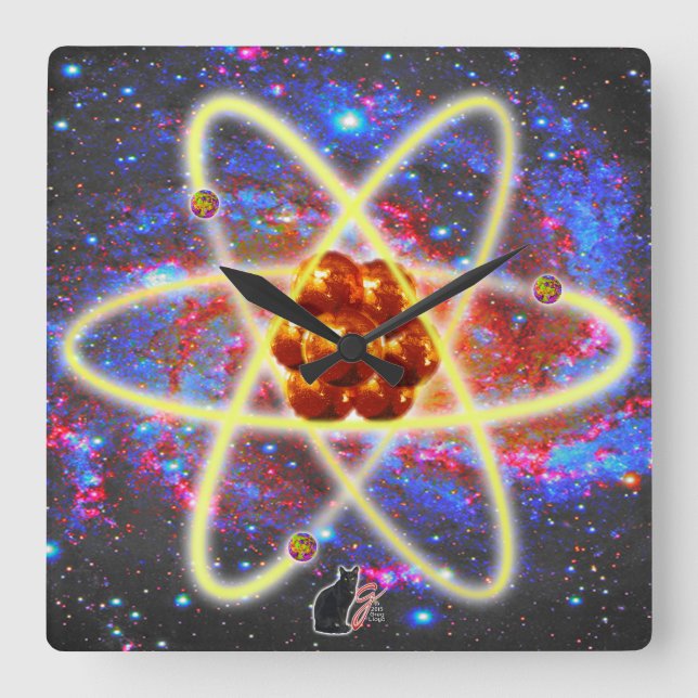 Spacey Atomic Square Wall Clock (Front)