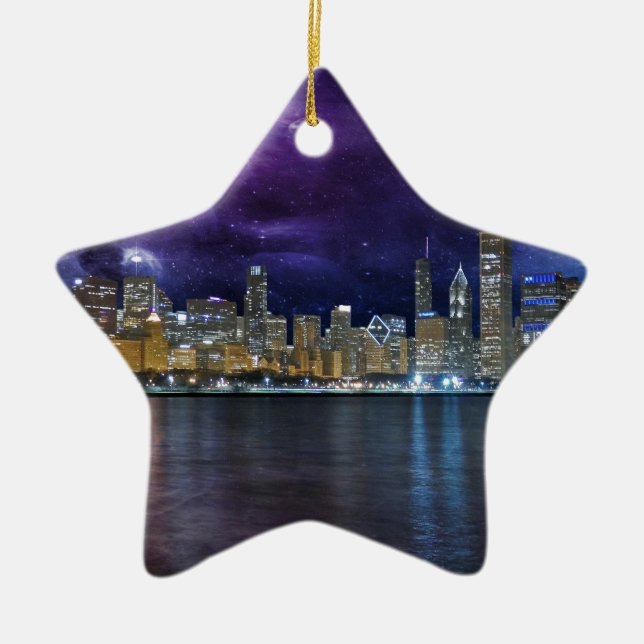 Spacey Chicago Skyline Ceramic Ornament (Front)