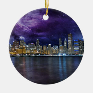 Spacey Chicago Skyline Ceramic Tree Decoration