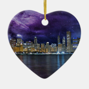 Spacey Chicago Skyline Ceramic Tree Decoration