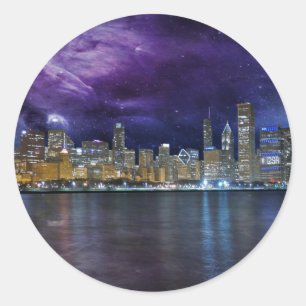 Spacey Chicago Skyline Classic Round Sticker