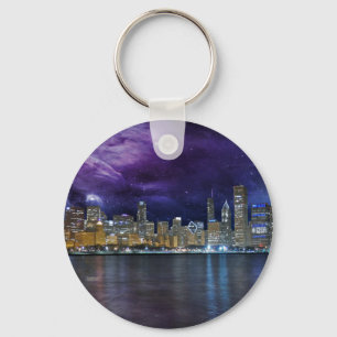 Spacey Chicago Skyline Key Ring