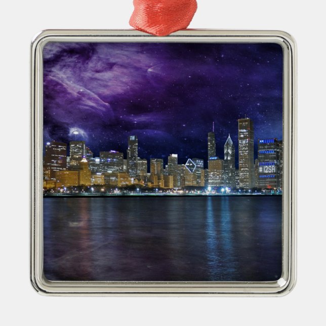 Spacey Chicago Skyline Metal Tree Decoration (Front)