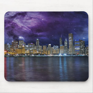 Spacey Chicago Skyline Mouse Pad