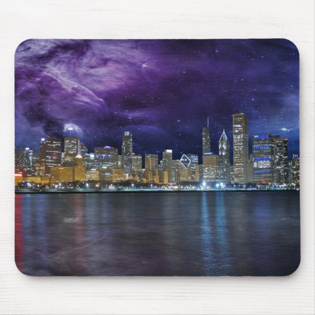 Spacey Chicago Skyline Mouse Pad (Front)