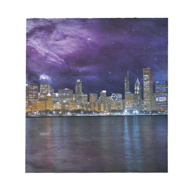 Spacey Chicago Skyline Notepad (Front)