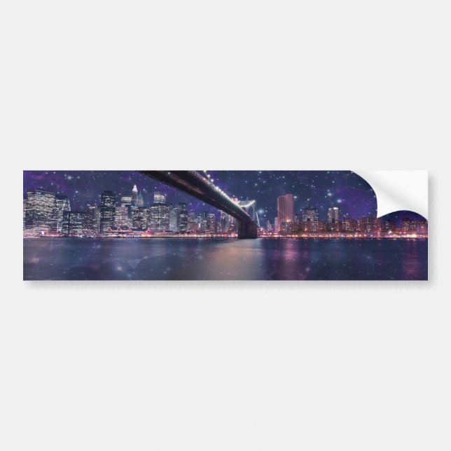 Spacey Manhattan Skyline Bumper Sticker (Front)