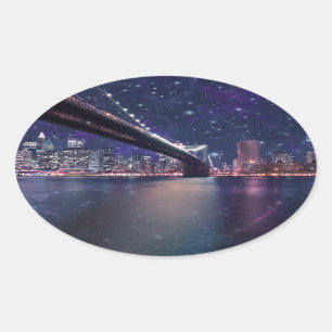 Spacey Manhattan Skyline Oval Sticker