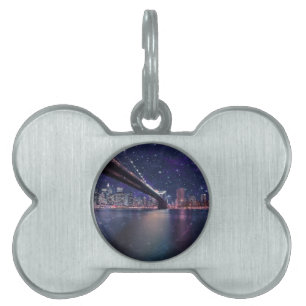 Spacey Manhattan Skyline Pet Name Tag