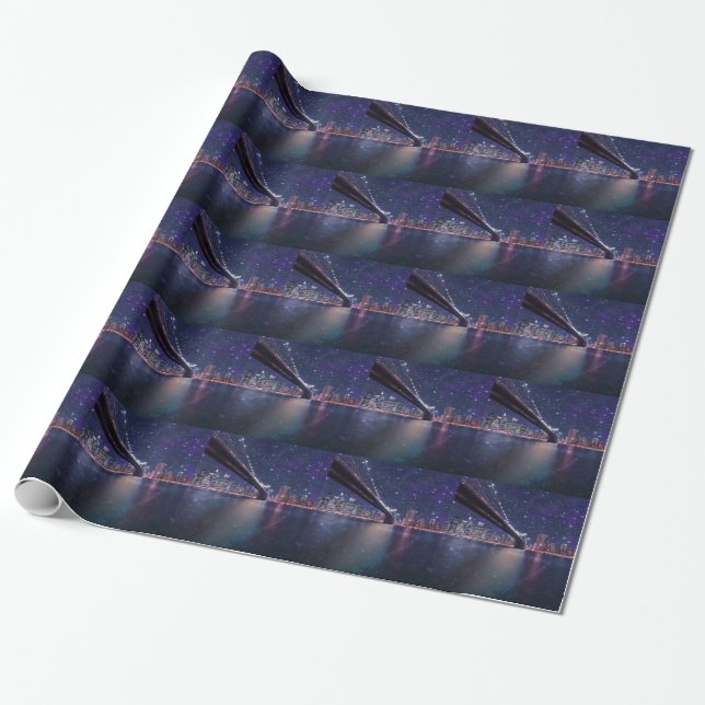 Spacey Manhattan Skyline Wrapping Paper (Unrolled)