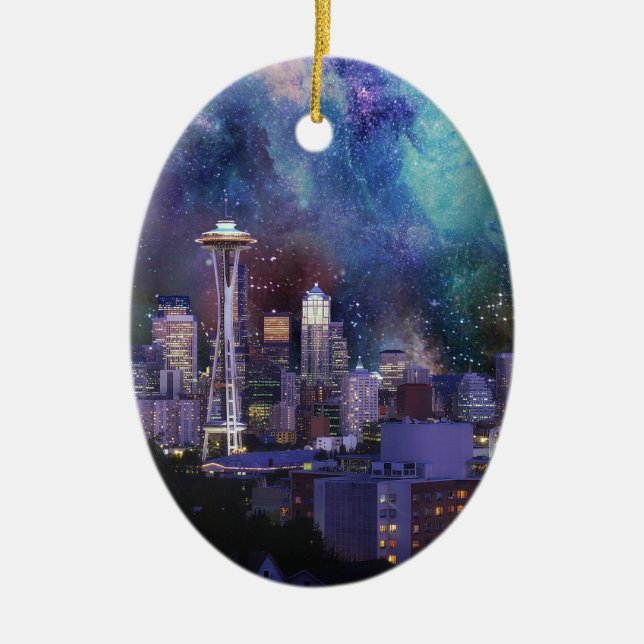 Spacey Seattle Ceramic Tree Decoration (Front)