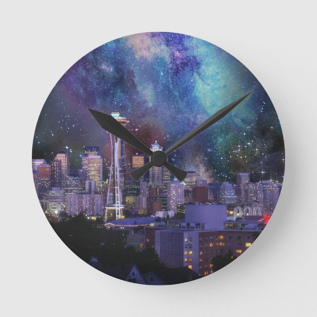 Spacey Seattle Round Clock (Front)