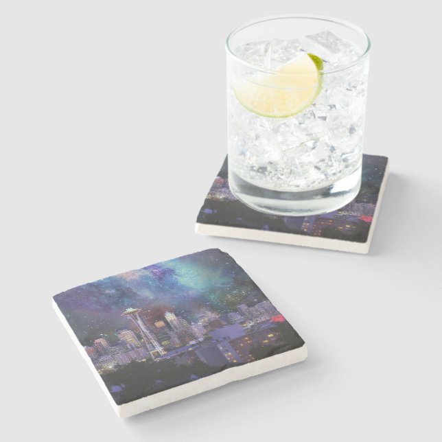 Spacey Seattle Stone Coaster (Side)