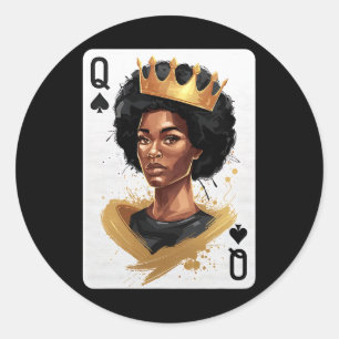 Spades Queen Poker Card Afro American Black Histor Classic Round Sticker
