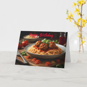Spaghetti and meatballs on plate card