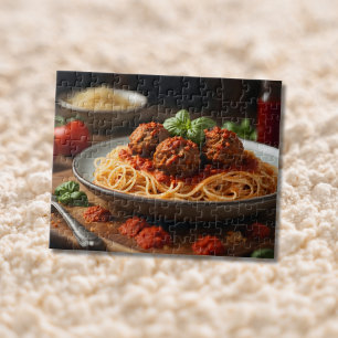 Spaghetti and meatballs on plate jigsaw puzzle