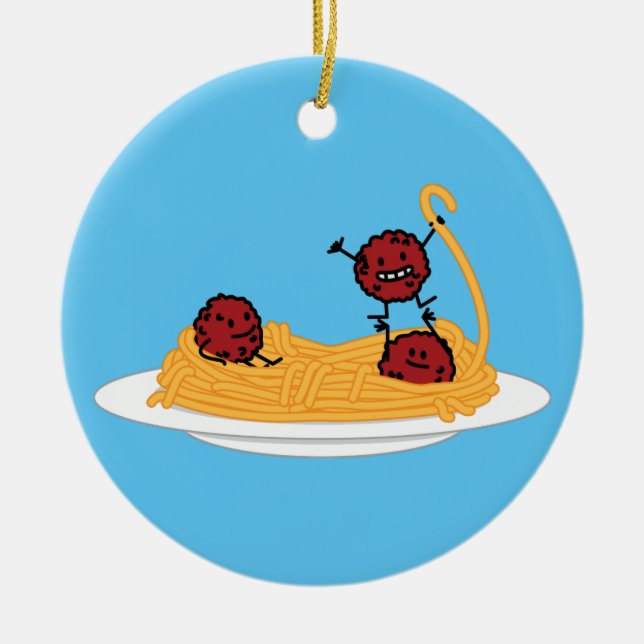 Spaghetti and meatballs pasta noodles Italian food Ceramic Tree Decoration (Front)