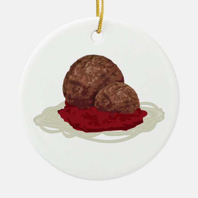 Spaghetti And Meatballs With Sauce Ceramic Tree Decoration (Front)