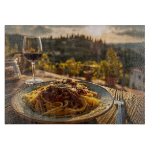 Spaghetti Bolognese on Vineyard Terrace Table Cutting Board