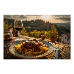 Spaghetti Bolognese on Vineyard Terrace Table Poster