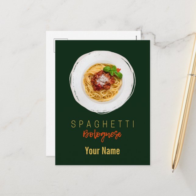 Spaghetti bolognese pasta noodle gourmet chef holiday postcard (Front/Back In Situ)
