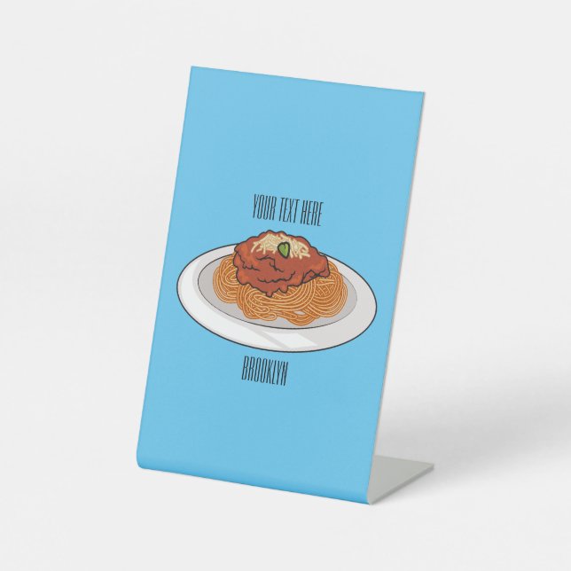  Spaghetti cartoon illustration Pedestal Sign (Front)