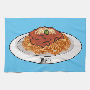Spaghetti cartoon illustration Tea Towel