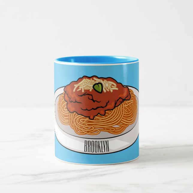  Spaghetti cartoon illustration Two-Tone Coffee Mug (Center)