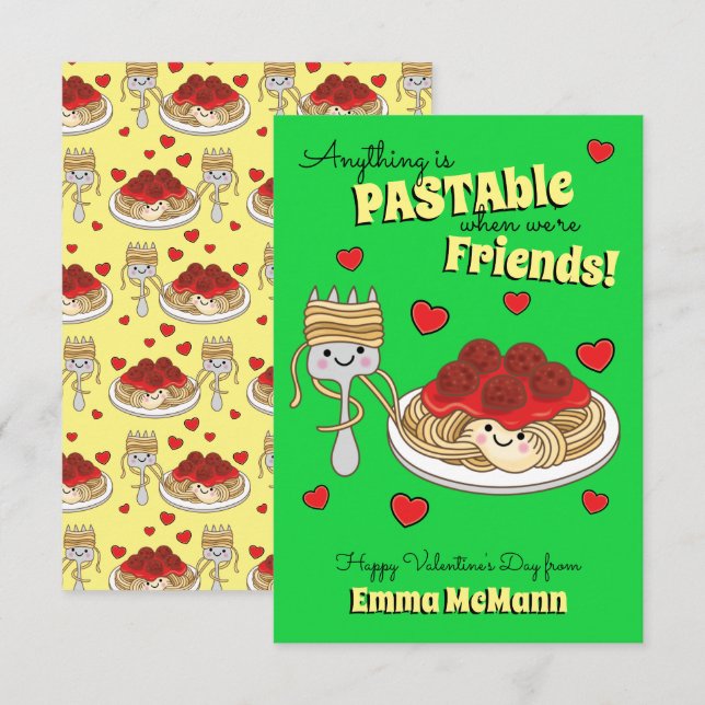 Spaghetti Classroom Valentine Friendship Card (Front/Back)