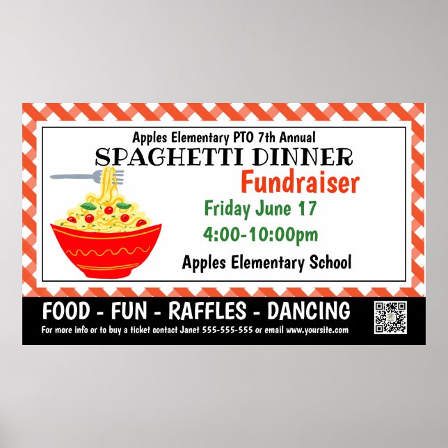 Spaghetti Dinner Fundraiser PTO PTA Church Banner Poster (Front)