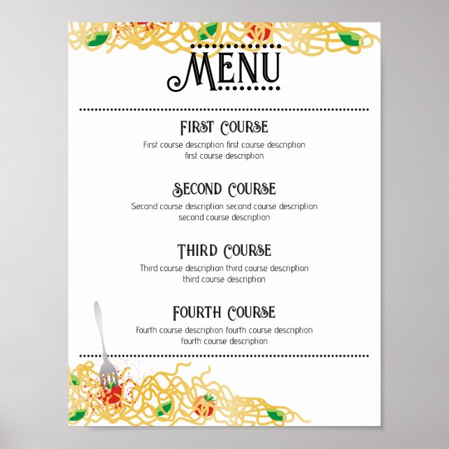 spaghetti Italian pasta dinner party catering menu Poster (Front)